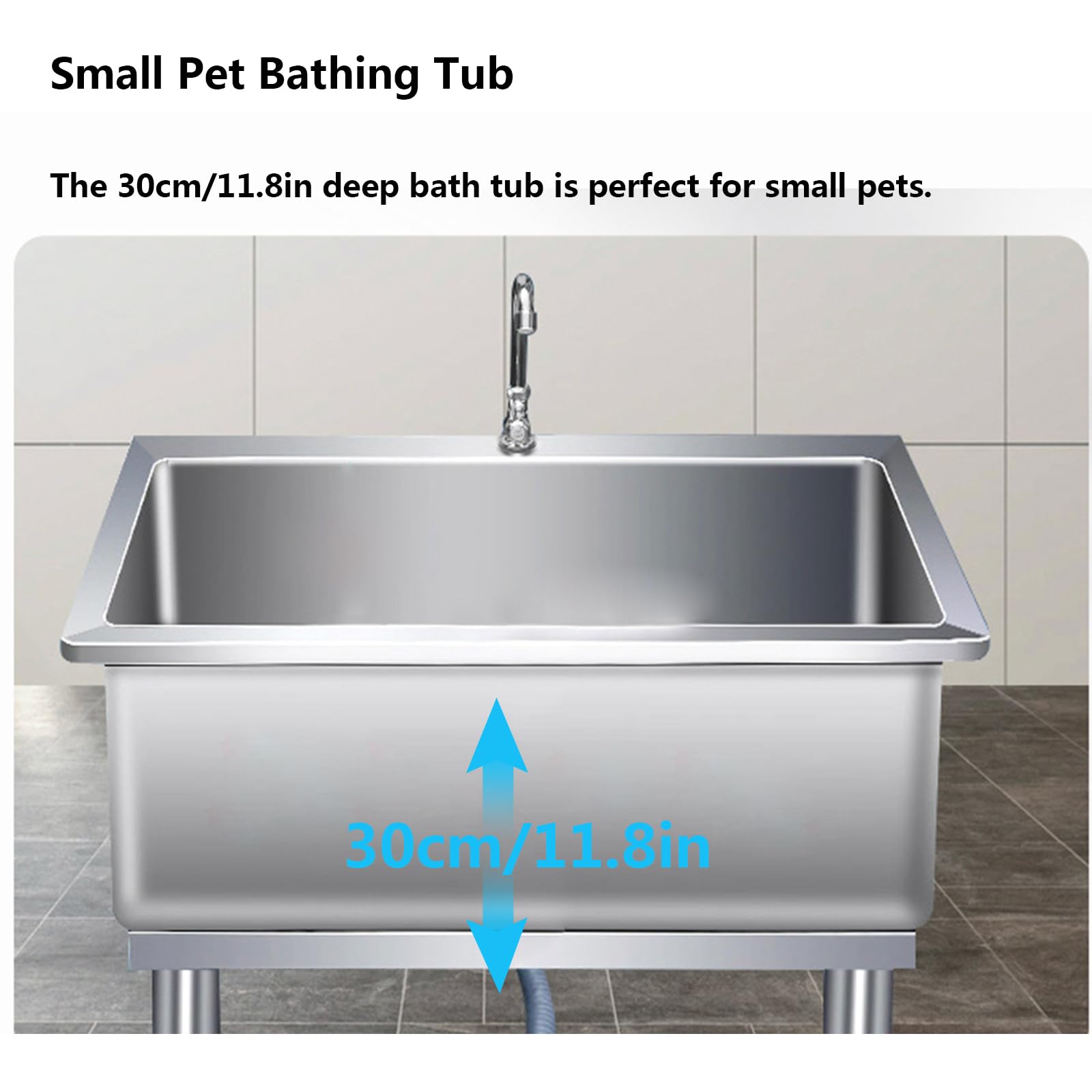 Vasca per la toelettatura degli Animali Domestici in Acciaio Inox, Adatta a Mamme e Animali di Piccola Taglia, bacinella per Il Bagno dei Cani in casa (60 cm/23,6 Pollici).