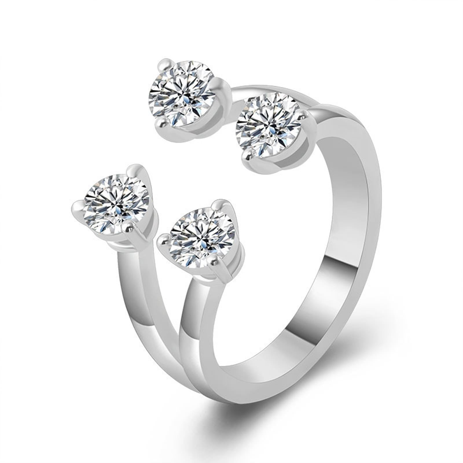 Bague de fiançailles ouverte en or blanc 9 carats avec moissanite ronde pour femme