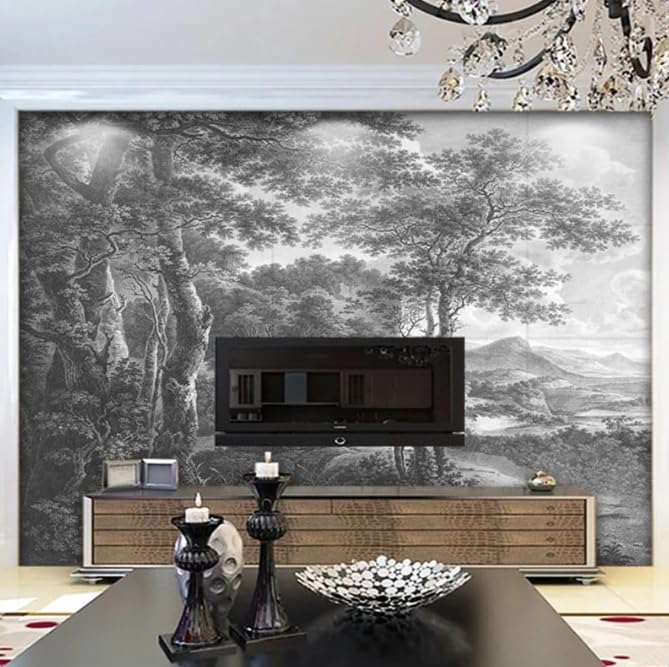 Papier peint photo rétro noir et blanc forêt arbre mural canapé 250CM