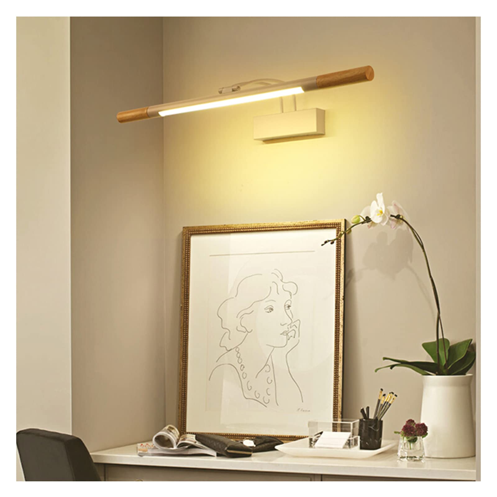 Lampe de miroir de bain en bois blanc LED pour hôtel et appartement moderne