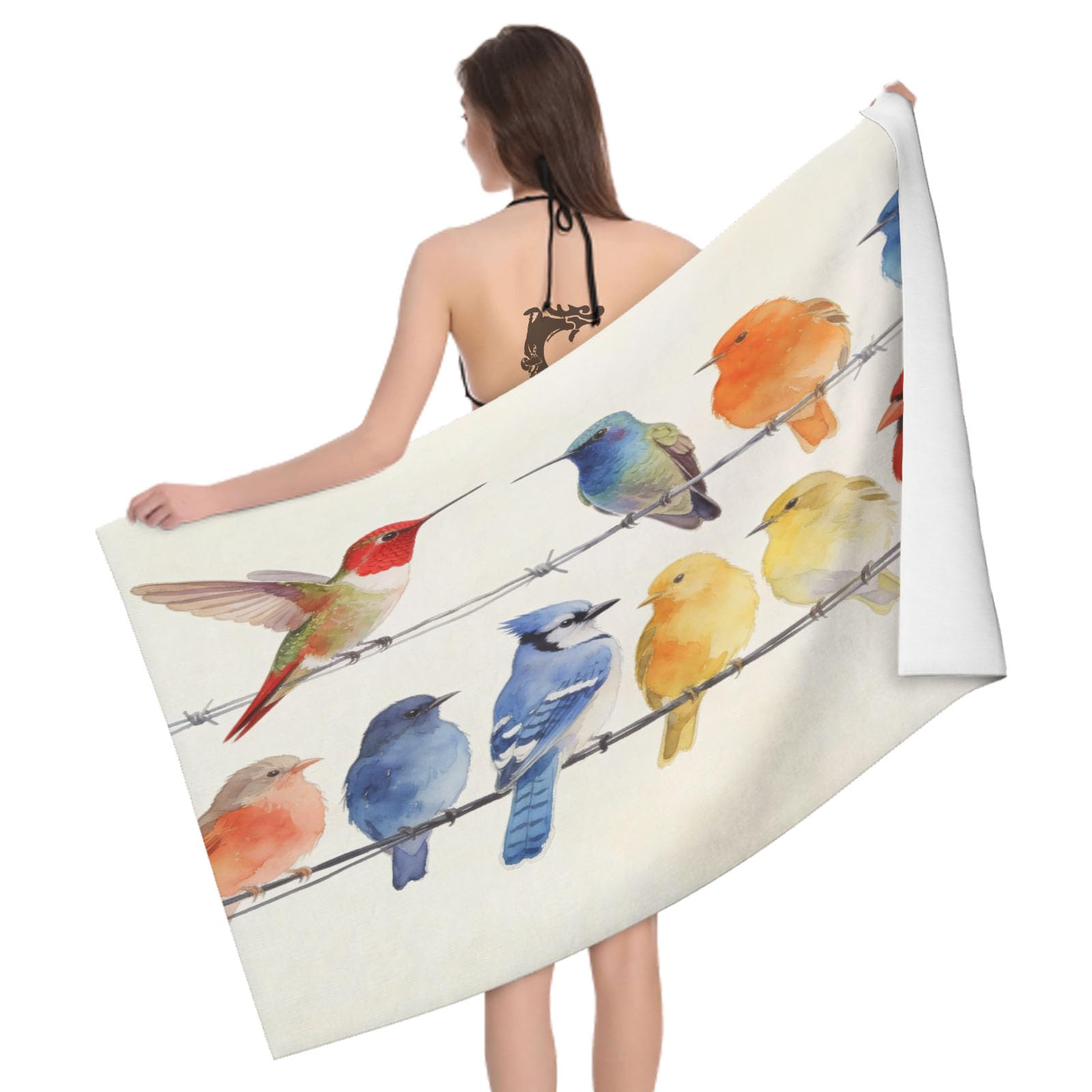 Leichong 3D Colorful Birds Beach Towel Large Microfiber Soft Quick Dry for Adults, Multi Colour Bath Towel Lightweight Soft Absorbent for Travel Swimming Pool Sports, 80 x 160 cm