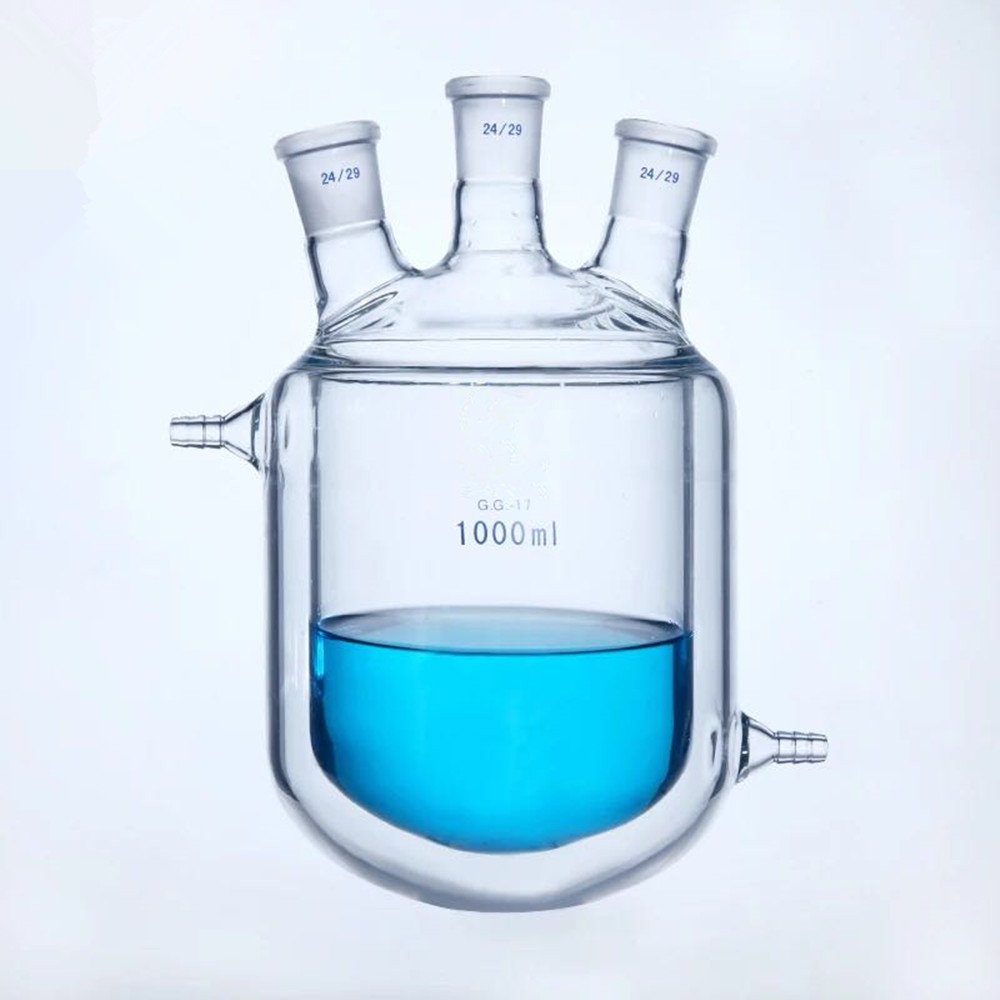 Zbiornik reaktora z trójszyjną kolbą szklaną z płaszczem - dwuwarstwowa zlewka okrągłodenna o wysokiej zawartości borokrzemu(1000ml)