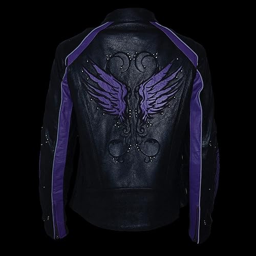 Miniatura 6 de Milwaukee Leather ML1952 Chaqueta de cuero para mujer con diseño bordado de alas y remaches negros