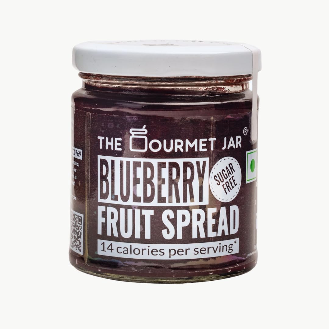 Blueberry Fruit Spread 200g| 100% Natural, No Preservatives, No Artificial Colors, No Artificial Flavouring agents| Sugar- free jam| Diabetic Friendly| Low Calorie (14 calories per serving)| Vegan| 63% Blueberries| Healthy Breakfast| Pack of 1