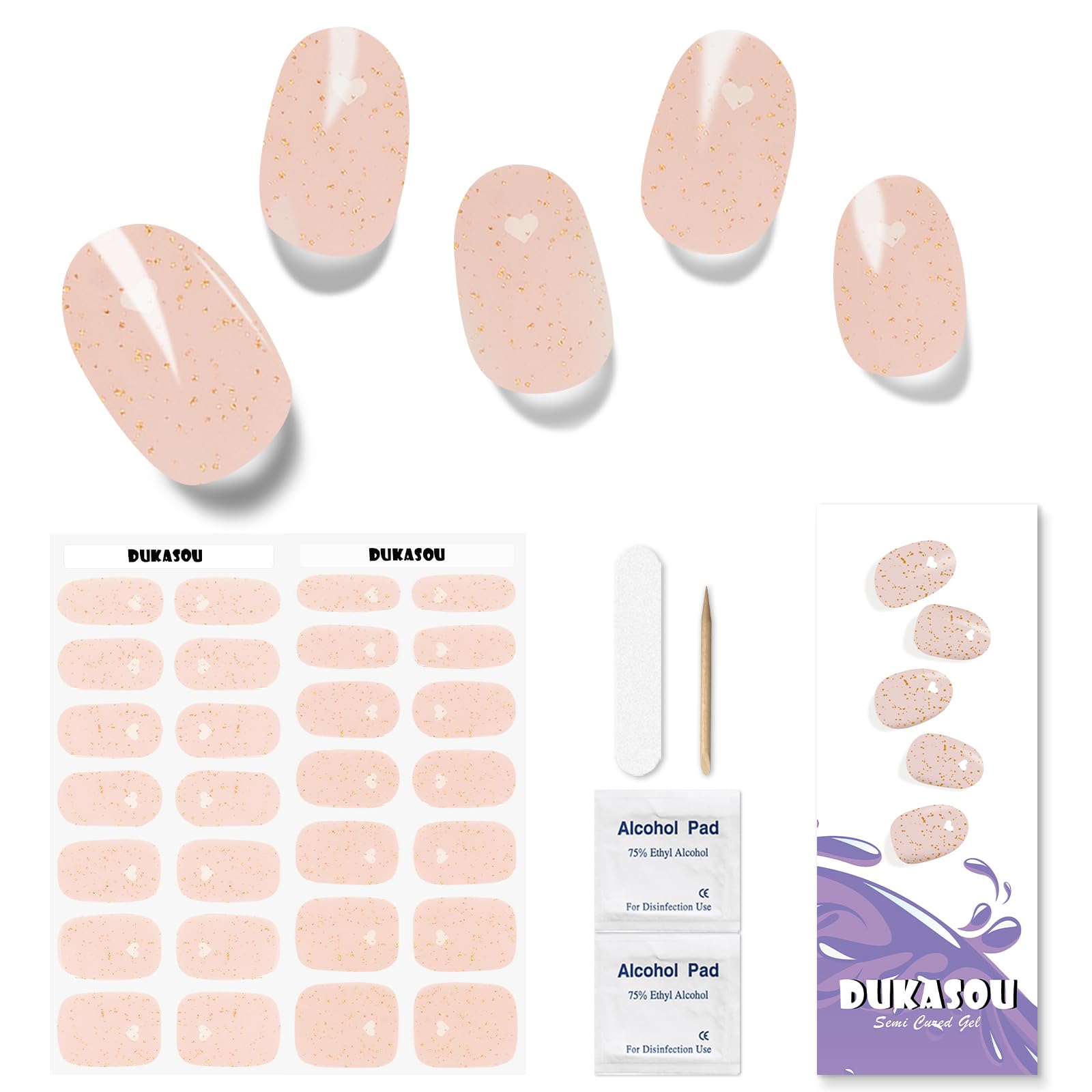 SIGNCLUBS Semi Cured Gel Nail Strips - 28 pcs Peninsula Rose UV Need, Long Lasting Stickers, Full Wraps for Women, Girls, Kids DIY Decoration, Birthday Party Gift (A122)