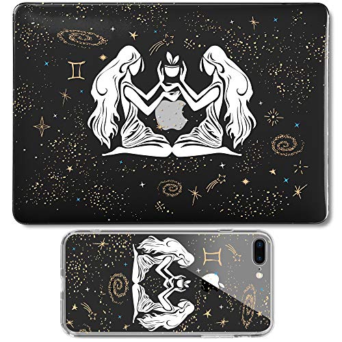 GMYLE MacBook Air 13 Inch Case A1466 A1369 Old Version 2010 2017, iPhone 7 8 Case Cover Rubber Clear Hologram2 in 1 Set (Star Constellations Twins)