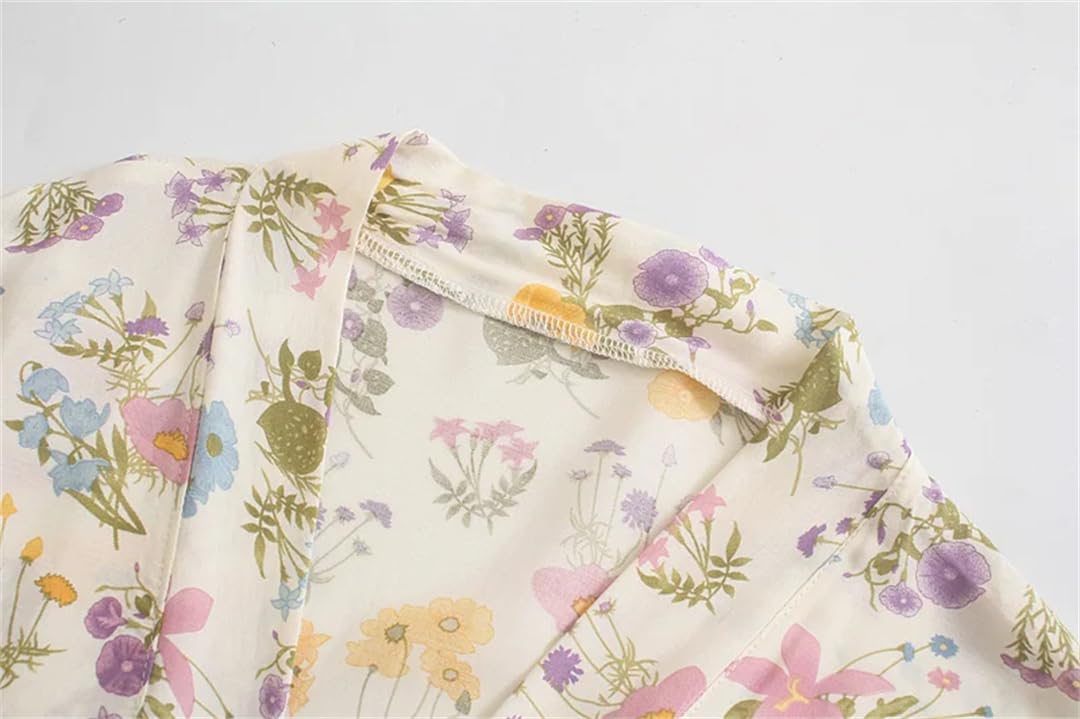 Disimlarl Kimono da donna con stampa floreale, stile bohémien, scollo a V, maniche a pipistrello, corto, da spiaggia, bikini bohémien