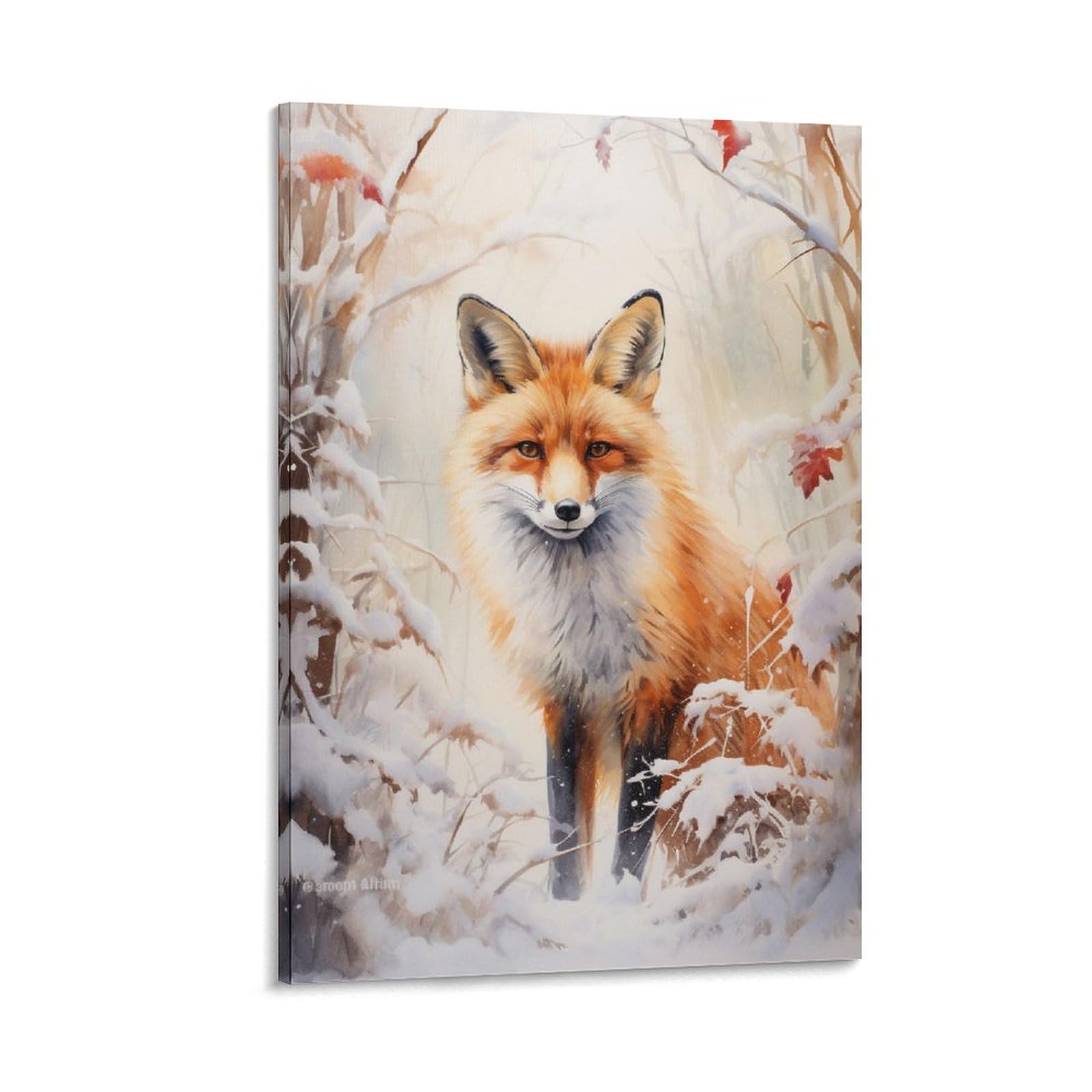 Foccar Frame-Fox In Snow Canvas Wall Art Fox In Snow Wall Decorations For Living Room Retro Wildlife Rustic Animal Hang Pictures Wall Artwork
