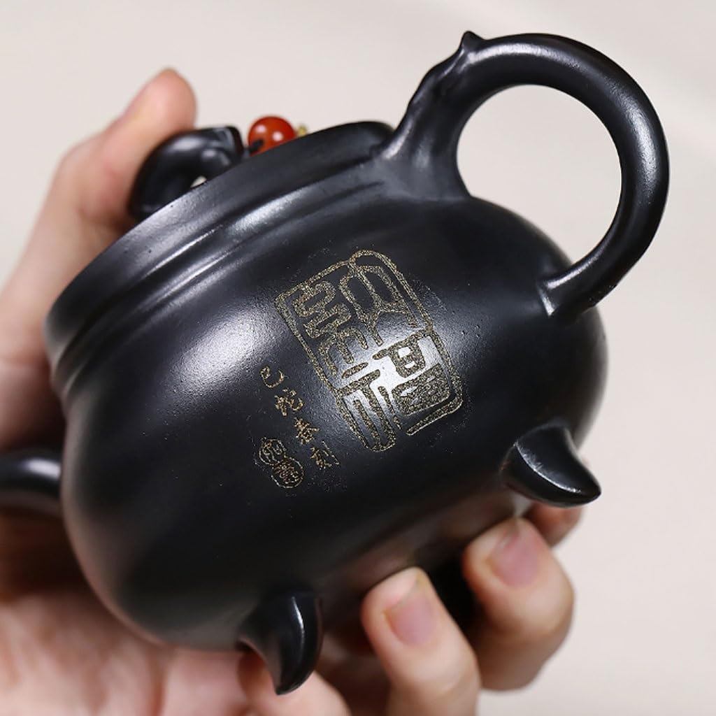 Tetera de Kung Fu Para Hacer té Tetera De Hierro Fundido For El Hogar Y La Oficina, Negro Tres Patas Con Bendición Juego de Té de Cerámica