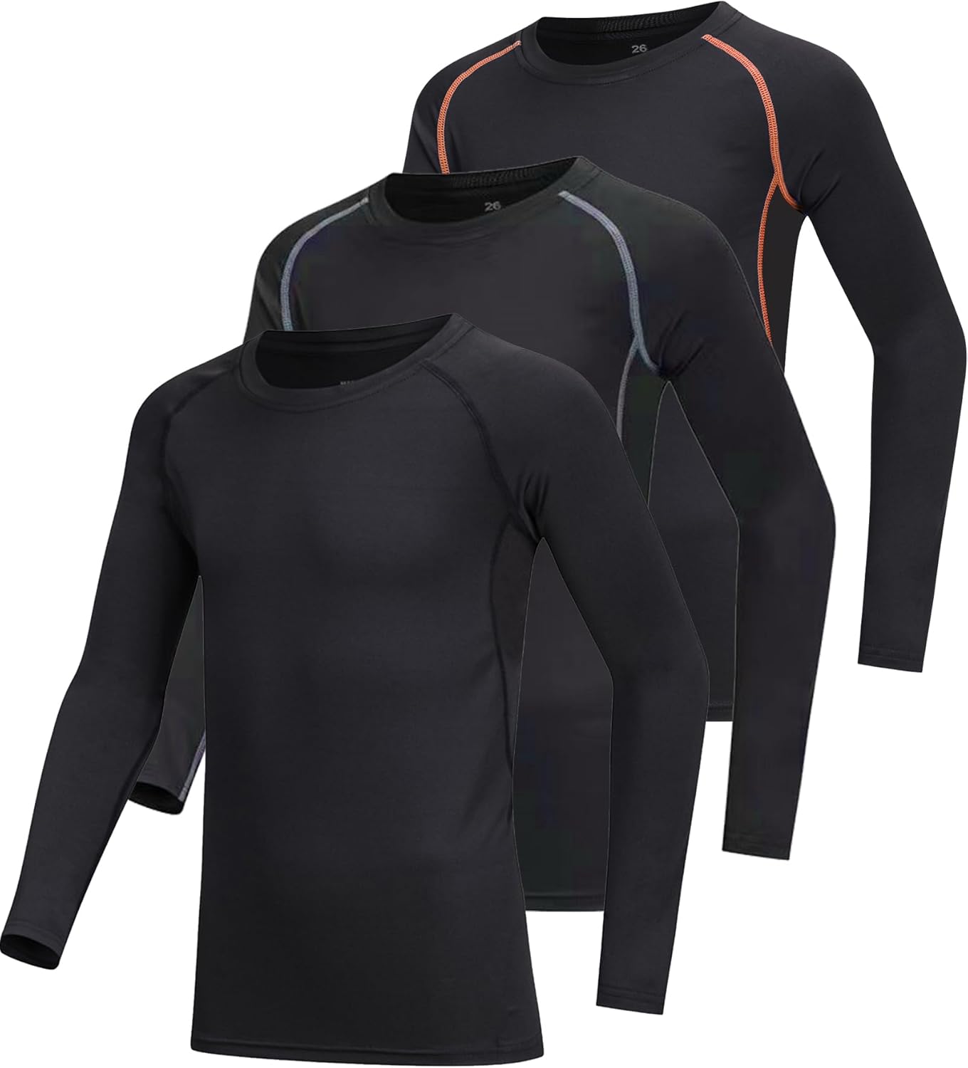 AYESZEQ 3 Pack Youth Boys & Girls Long Sleeve Compression Shirts Sports Base Layer for Kids Cold Gear