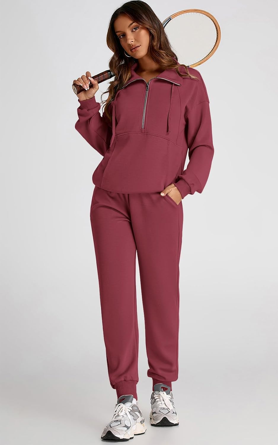 PRETTYGARDEN Long Sleeve Half Zip Sweatsuits Women 2 Piece Outfit Spring Casual Sweatshirt Sweatpants Lounge Set Tracksuit