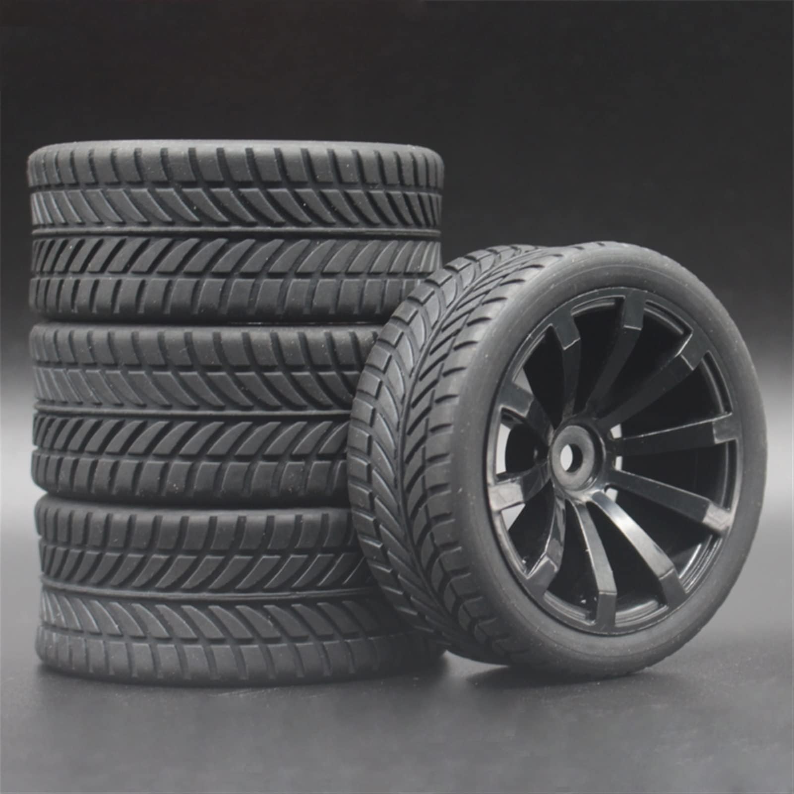 1Set 4PCS Rubber RC Racing Tires Car On Road Wheel Rim, for HSP, for HPI, 1/10, for, 94123/94122/94103/D4/D3 603 All Rc Car Rubber Tyre Set(601-6085)