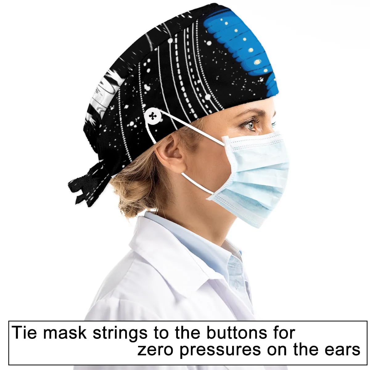 Mularoka Colorful Butterfly Clouds Stars Working Caps with Button Sweatband Comfortable Adjustable Bouffant Hats Work Hat for Women Men