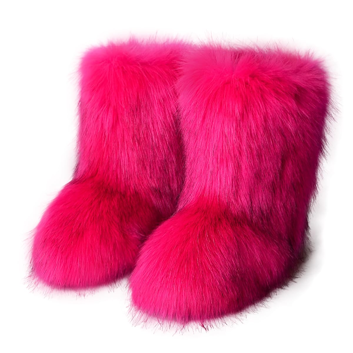 Eosxrp Furry Faux Fur Boots Women's Winter Shoes Woman Fluffy Warm Snow Boots Mid-Calf Comfortable Outdoor Flat