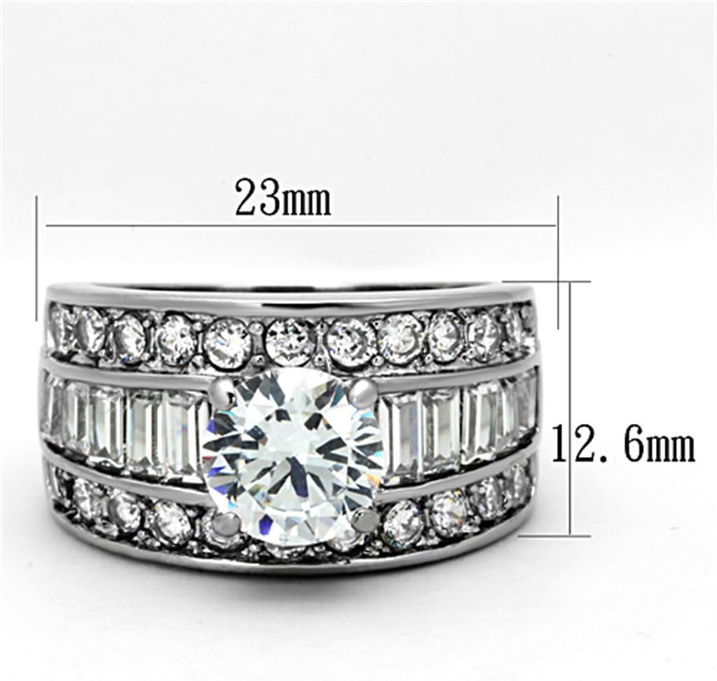 Marimor Jewelry 4.85 Carat Round Cut Zirconia Stainless Steel Wide Band Engagement Ring Sizes 5-10