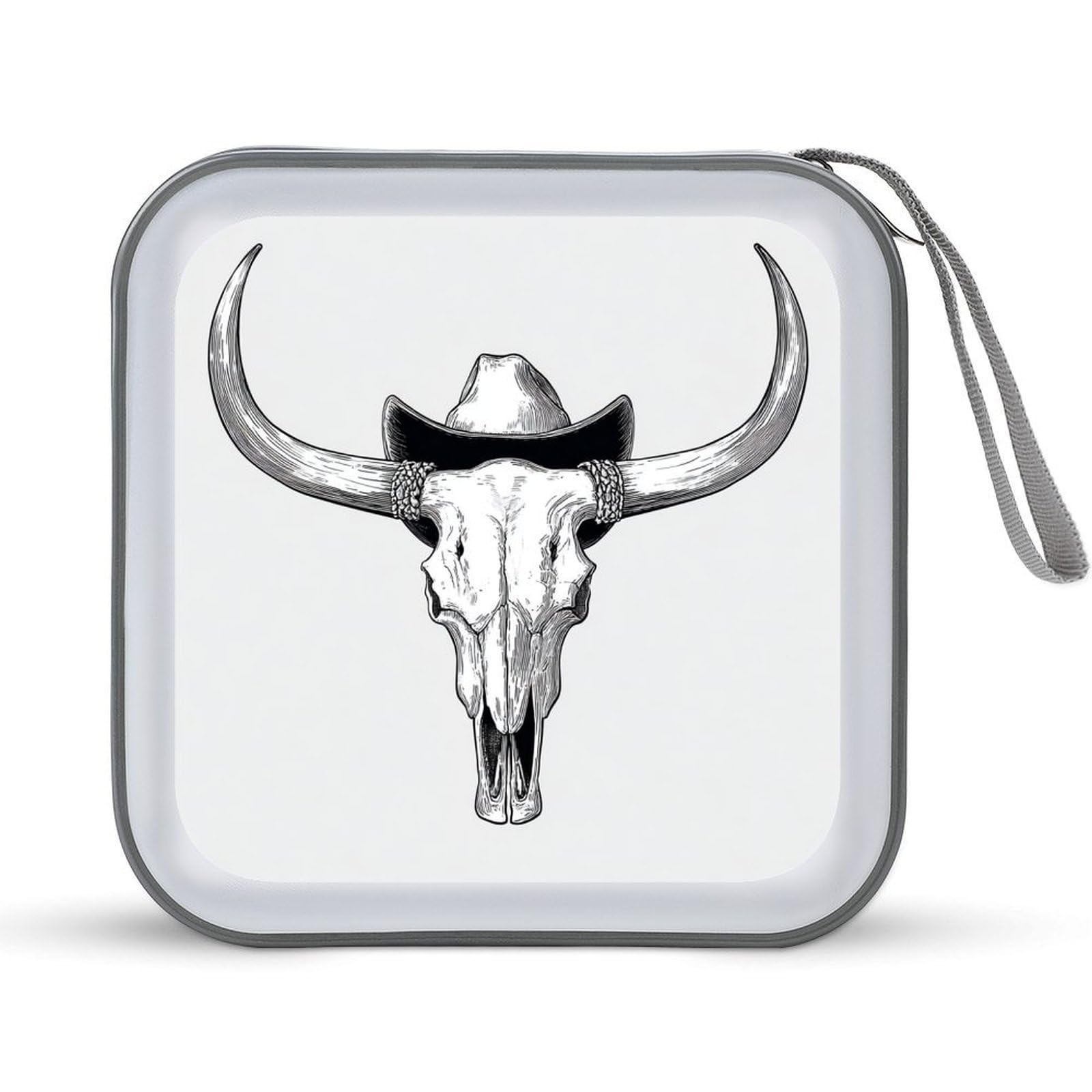 Jubonexis Bull Skull in Cowboy Hat CD Case DVD Storage Case Portable for Car Home Travel