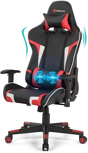 Miniatura 8 de POWERSTONE Silla de juegos – Silla de oficina para juegos de computadora con soporte masajeador lumbar, piel sintética, brazos ajustables,