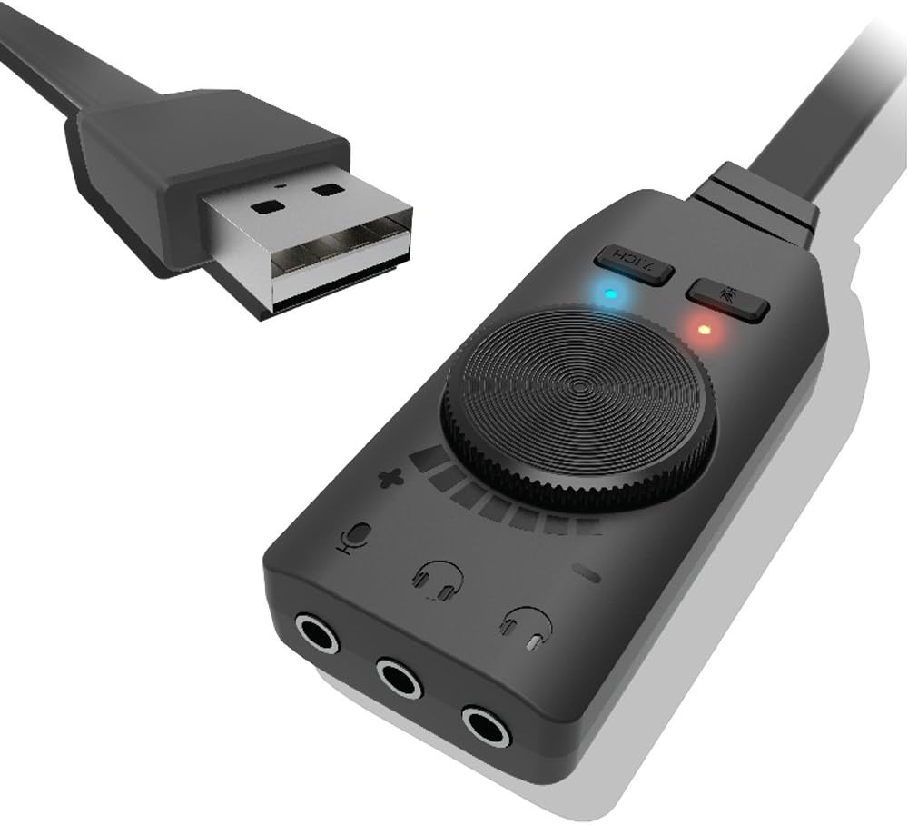 KEKU Virtual 7.1-Channel USB Sound Card Adapter External 2.0 Audio Stereo Sound Card Converter, 3.5mm Headset Headphone PC Laptop Desktop Windows Mac OS Linux, PS4, Plug & Play, (Black)