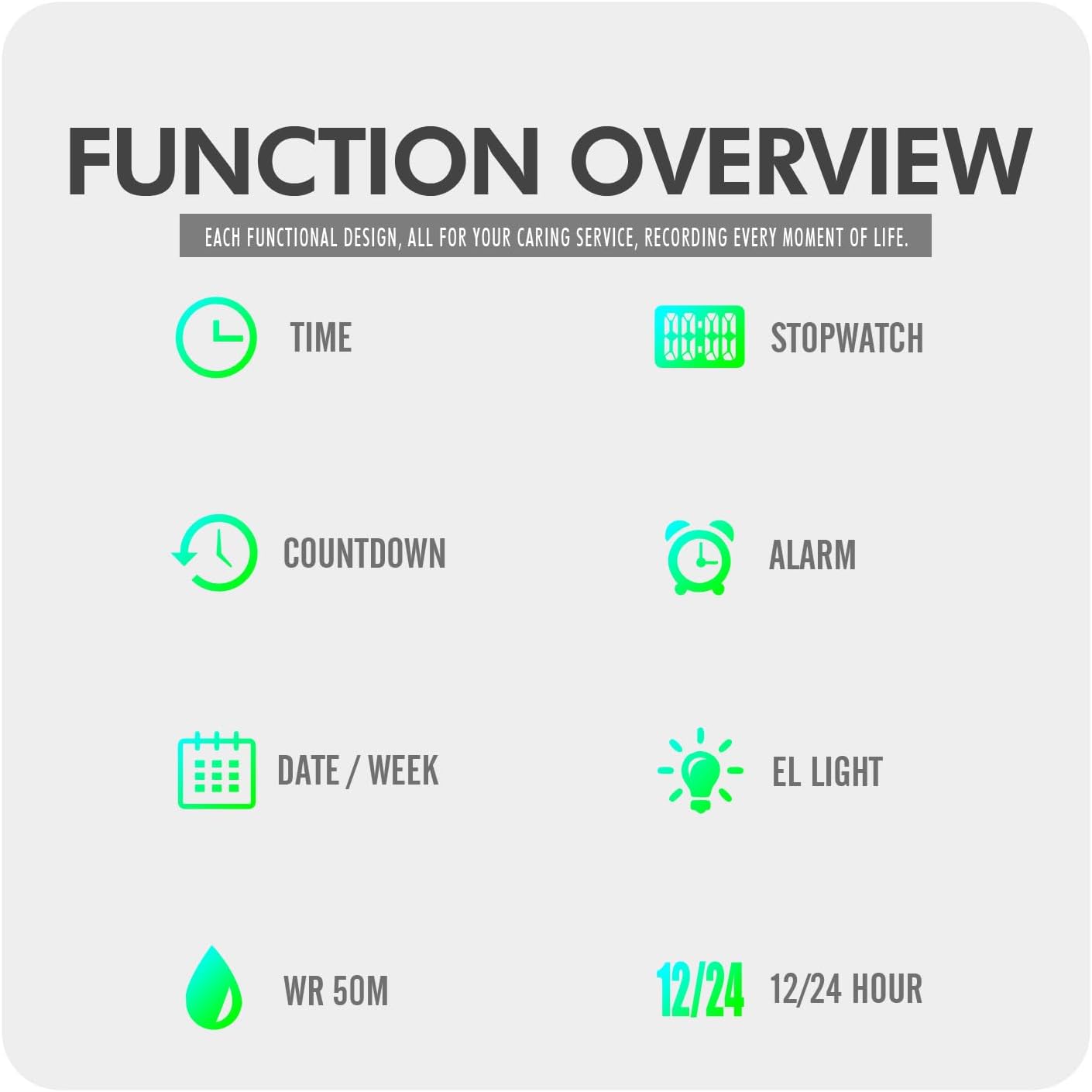 Gosasa Women Men Digital Sports Watch Waterproof Silicone Strap Wristwatch with Luminous Display, Alarm, Chime, EL Backlight, Countdown Unisex Outdoor Multifunctional Watch