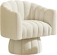 Mid-Century 360° Swivel Accent Chair - Modern Velvet Barrel Lounge Chair with Wide Seat for Living Room, Bedroom (Beige)