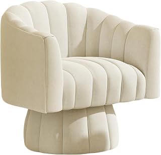 Mid-Century 360° Swivel Accent Chair - Modern Velvet Barrel Lounge Chair with Wide Seat for Living Room, Bedroom (Beige)