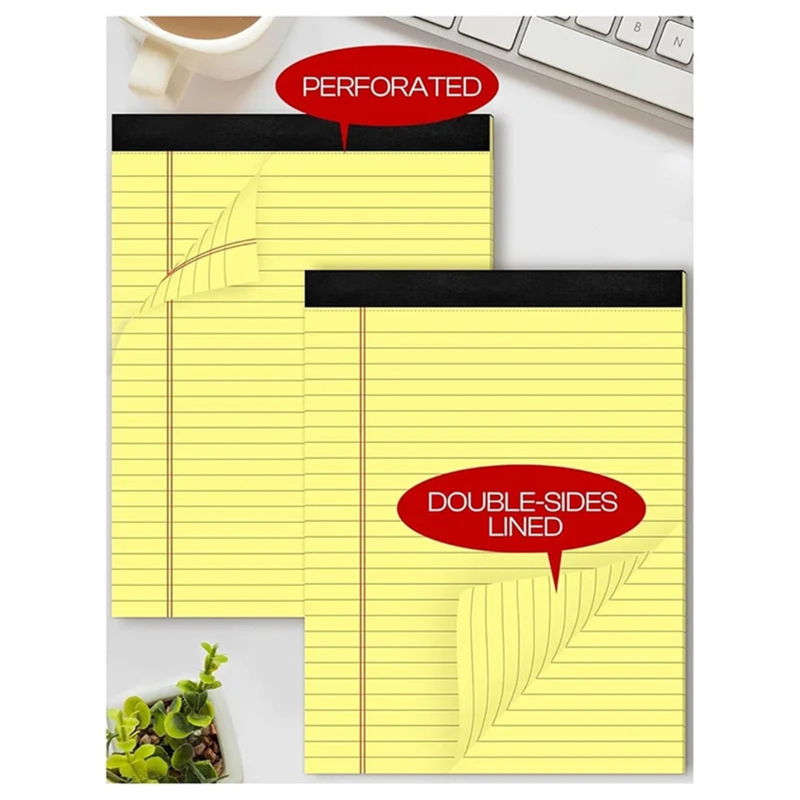Farbige Notizblöcke, 4 Stück, gelb, 21,6 x 29,5 cm, schmal, liniert, Schreibpapier, Collegeblock für Arbeit, Schule, Büro, Bildung, To-Do-Listen