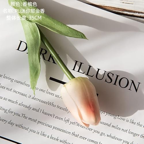 Lot de 10 faux tulips Artificial Tulips Wedding Bouquets Flowers Faux Tulips PU Tulips Flowers for Main Room Centrepiece Wedding Decoration (mousseux)