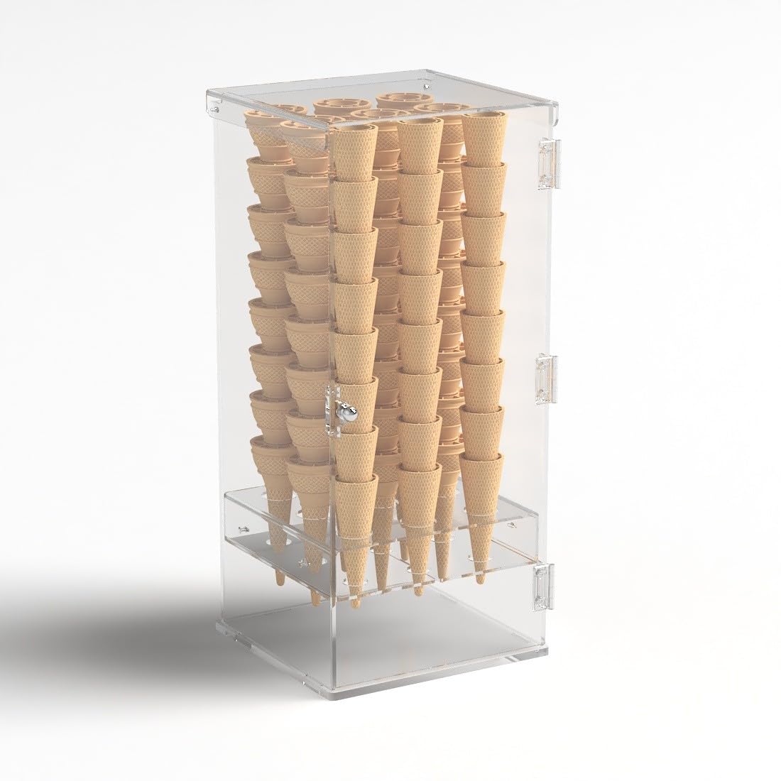 Portaconi gelato in plexiglass trasparente a 9 fori con sportello frontale - Misure: 24x23x H47 cm