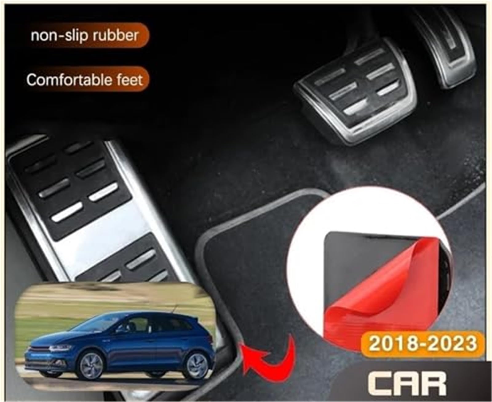 Nakładka na pedał, do VW, POLO, Virtus 2018~2024 Przyspieszenie AT MT Pedały samochodowe Gaz Hamulec Podnóżek Stal nierdzewna Antypoślizgowa nakładka na pedał Gumowa nakładka na pedał sprzęgła(