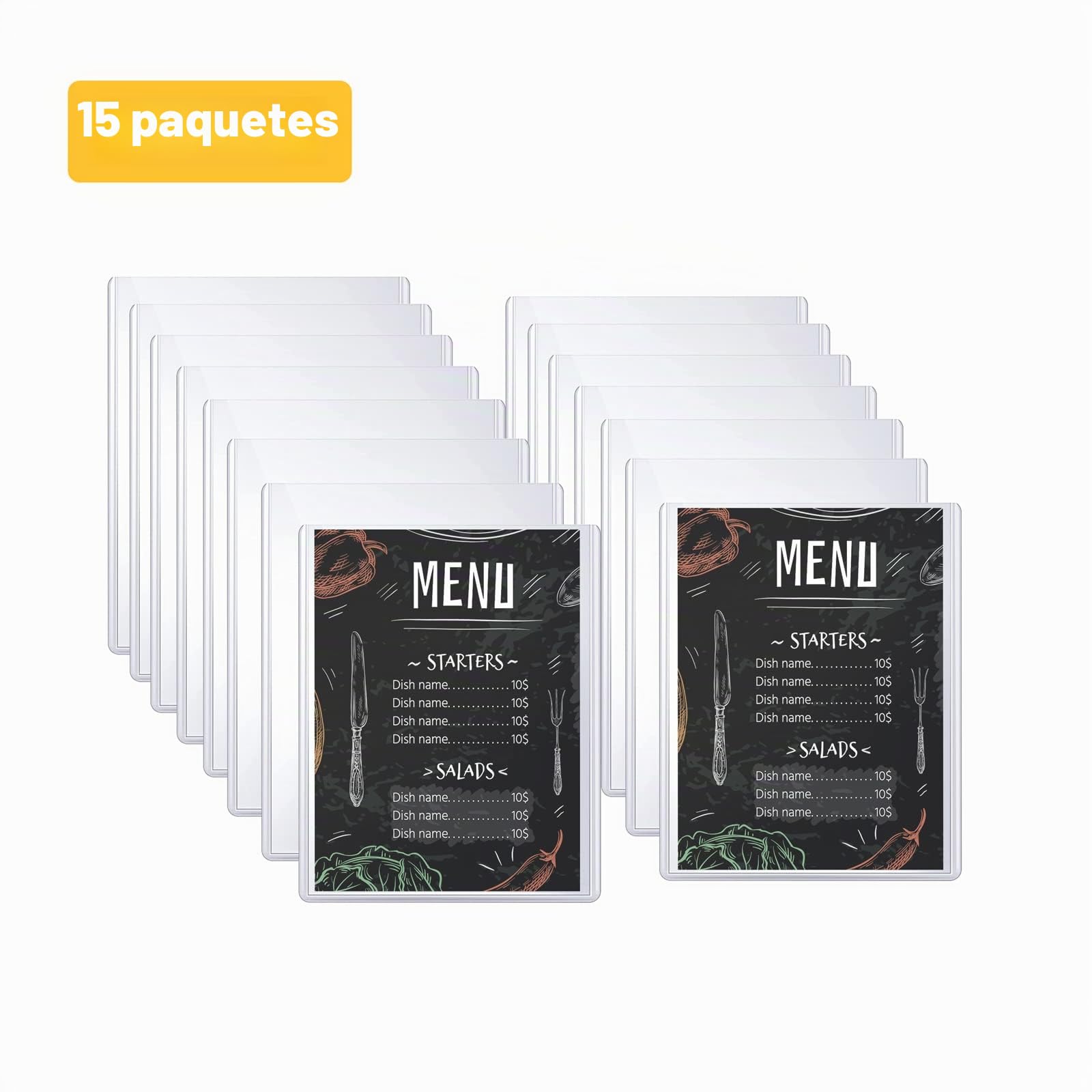Lote de 15 Cubierta de menú Transparente Libro de Portada de Menú de Restaurante Protector de Papel para Hotel Cafés y Bares Reutilizable 31x22 cm