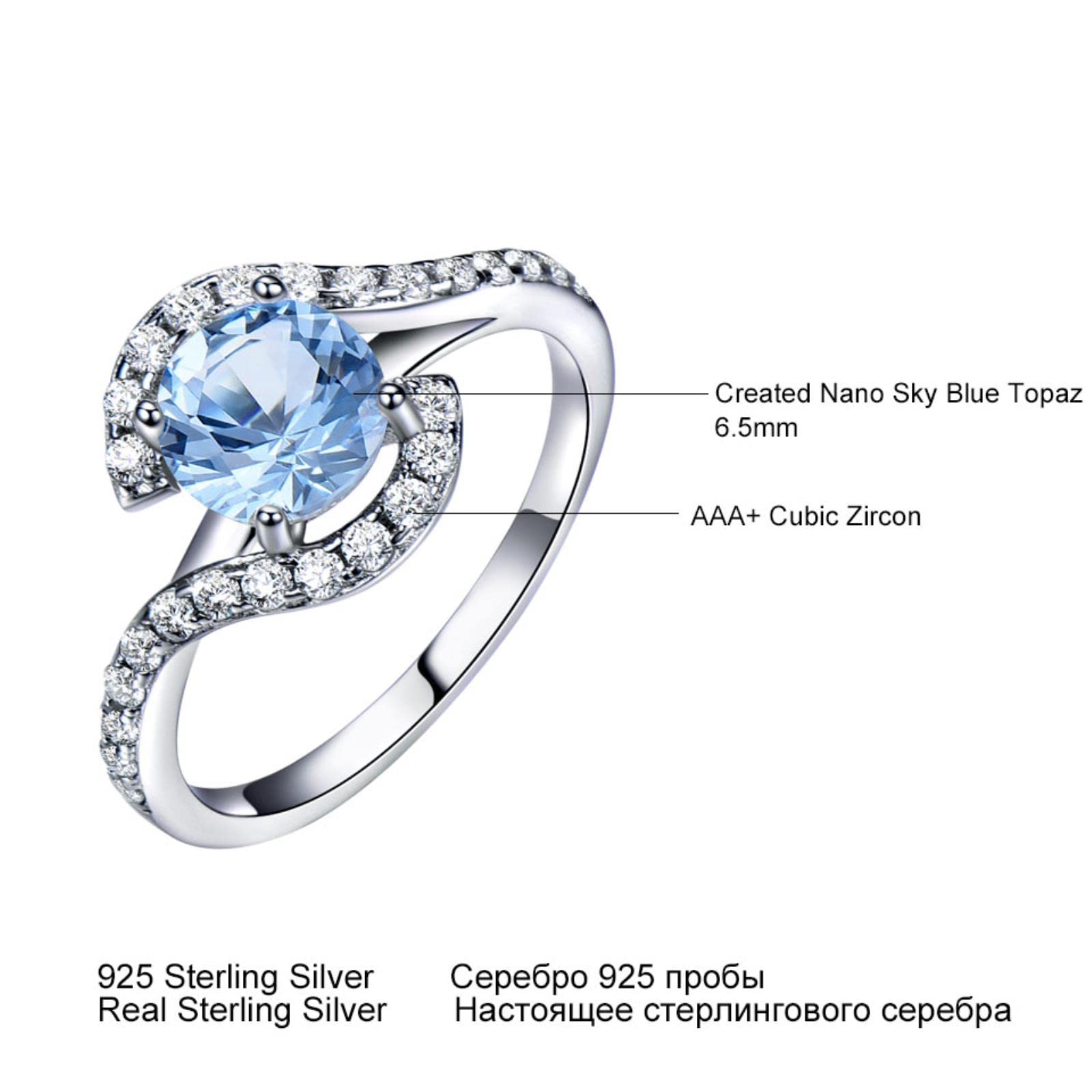 Anillos De Plata De Ley 925 Auténtica con Topacio Azul Cielo para Compromiso Femenino, Nupcial Romántico, Joyería Fina
