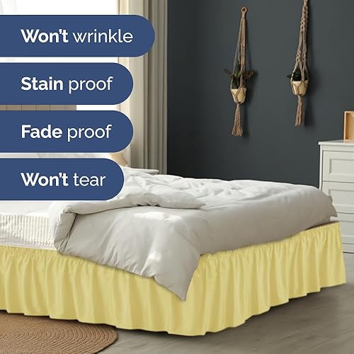 Miniatura 5 de CGK Linens - Falda de cama envolvente con volantes, color amarillo, para camas de tamaño matrimonial con caída de 15 pulgadas, correa elástica de