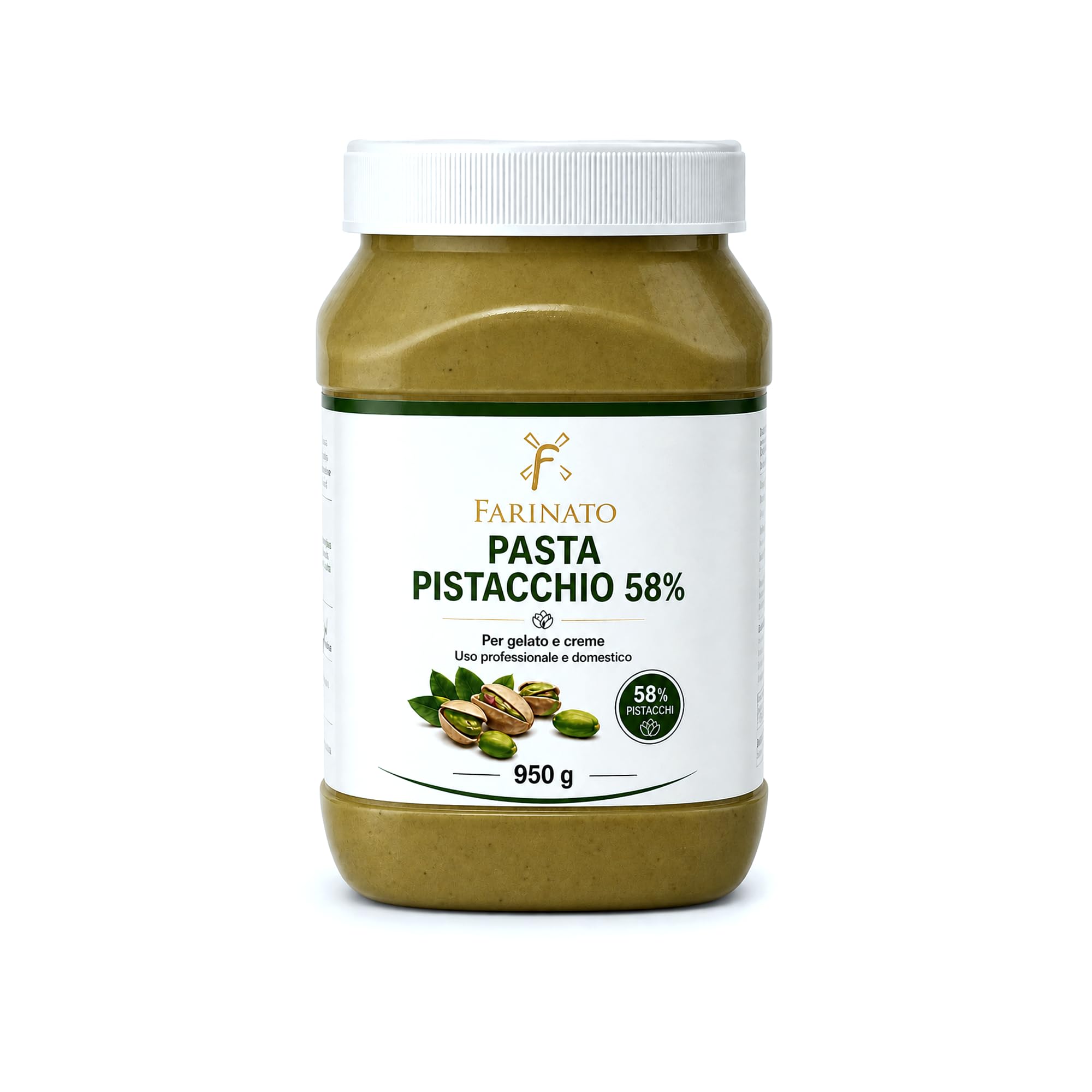 Farinato Pasta Pistacchio 58% per Gelato e Creme – Uso Professionale e Domestico – 950 g