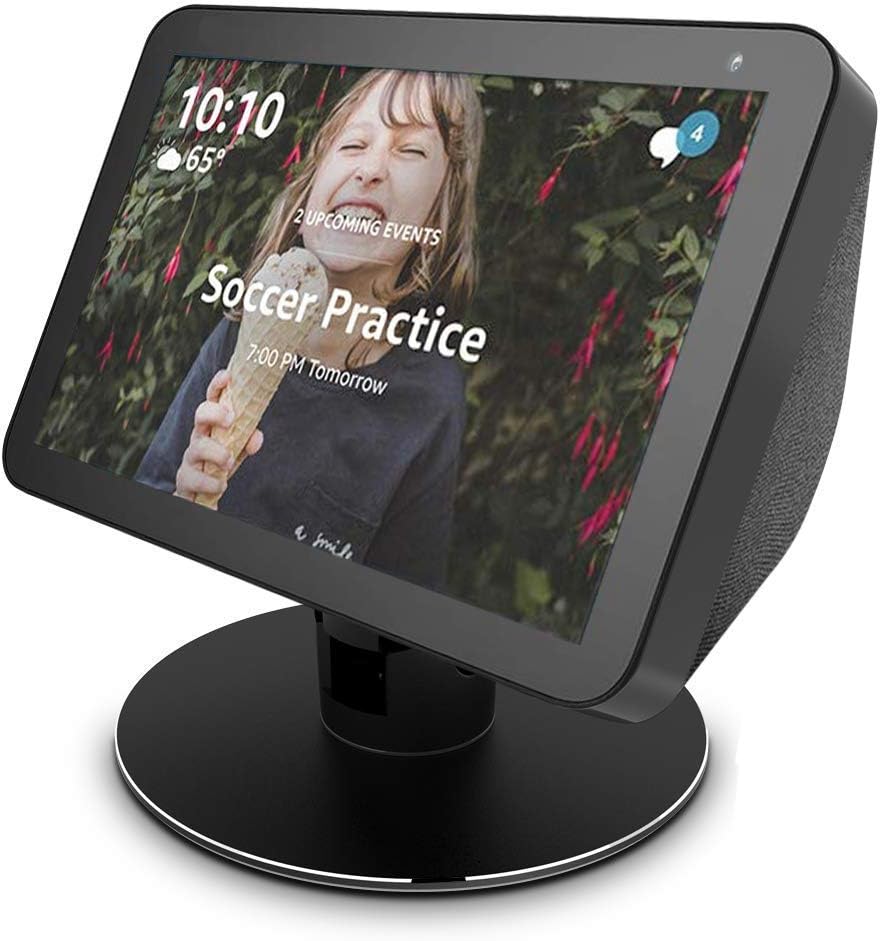 Echo Show 8 Adjustable Aluminum Swivel Stand, eight rare-earth magnets on the top stand for Amazon Echo Show 8, Horizontal 360 Rotation Longitudinal Angle Change Base Black ES012-01