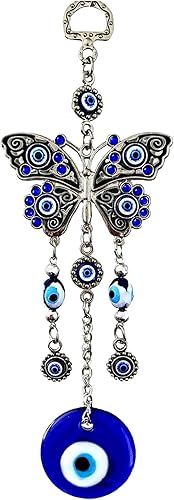 Adorno decorativo colgante de ojo turco con mariposa azul con una bolsa de mejor decoración-003