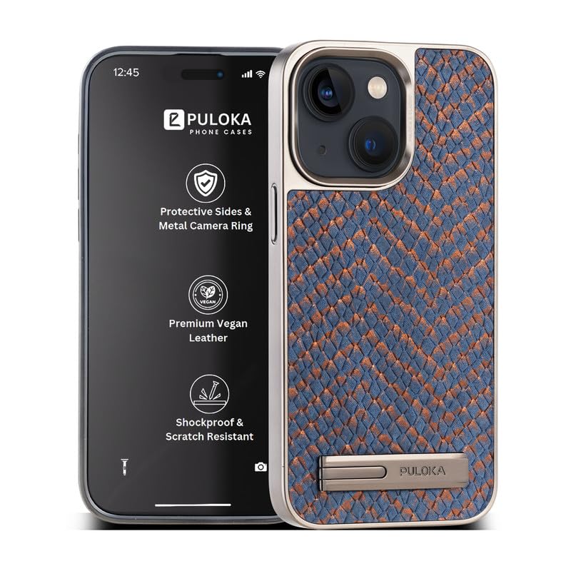 Image of PULOKA for iPhone 14 Case, Back Cover with Kickstand & Metal Camera Ring & 360 Military-Grade Protection, | Ultra Hybrid Slim Case (Blue, iPhone 14)