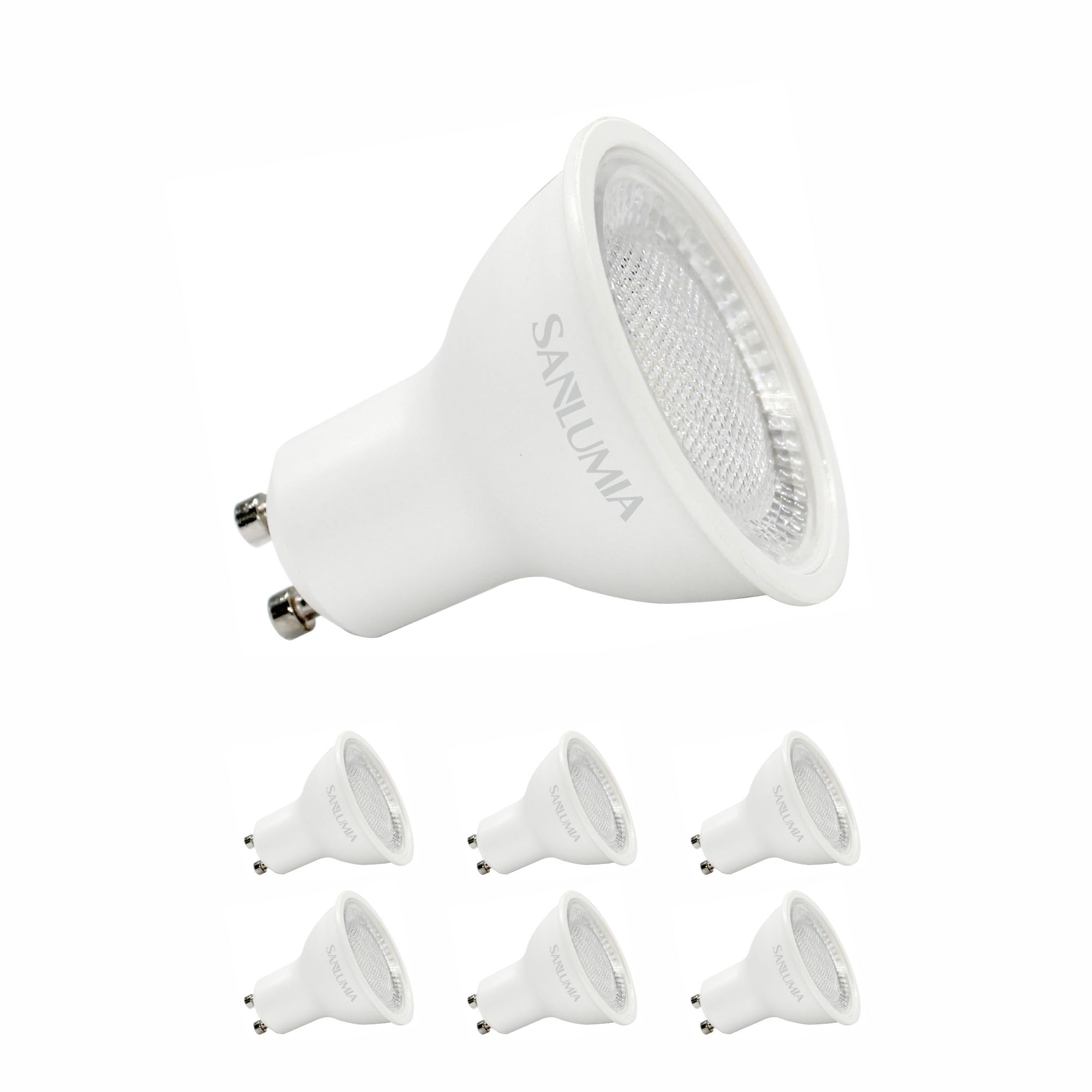 sanlumia 6 X 5W GU10 LED Super Bright Spotlight Bulb 430lm 100 Degree Beam Angle Non Dimmable 50W Halogen Equivalen Frosted Difuser Warm White 3000K [Energy Class E]