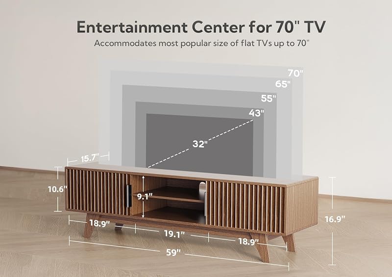 Claiks Mid-Century TV Stand, 59 Inch, Oak image 2
