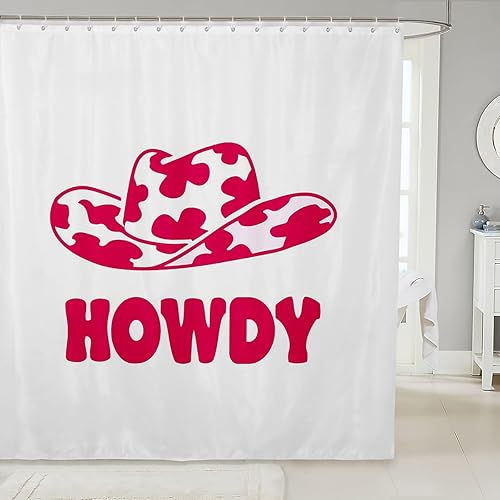Feelyou Howdy - Cortina de baño estampada con patrón de sombrero occidental para niños, juego de cortina de ducha de vaquera rosa, accesorios de