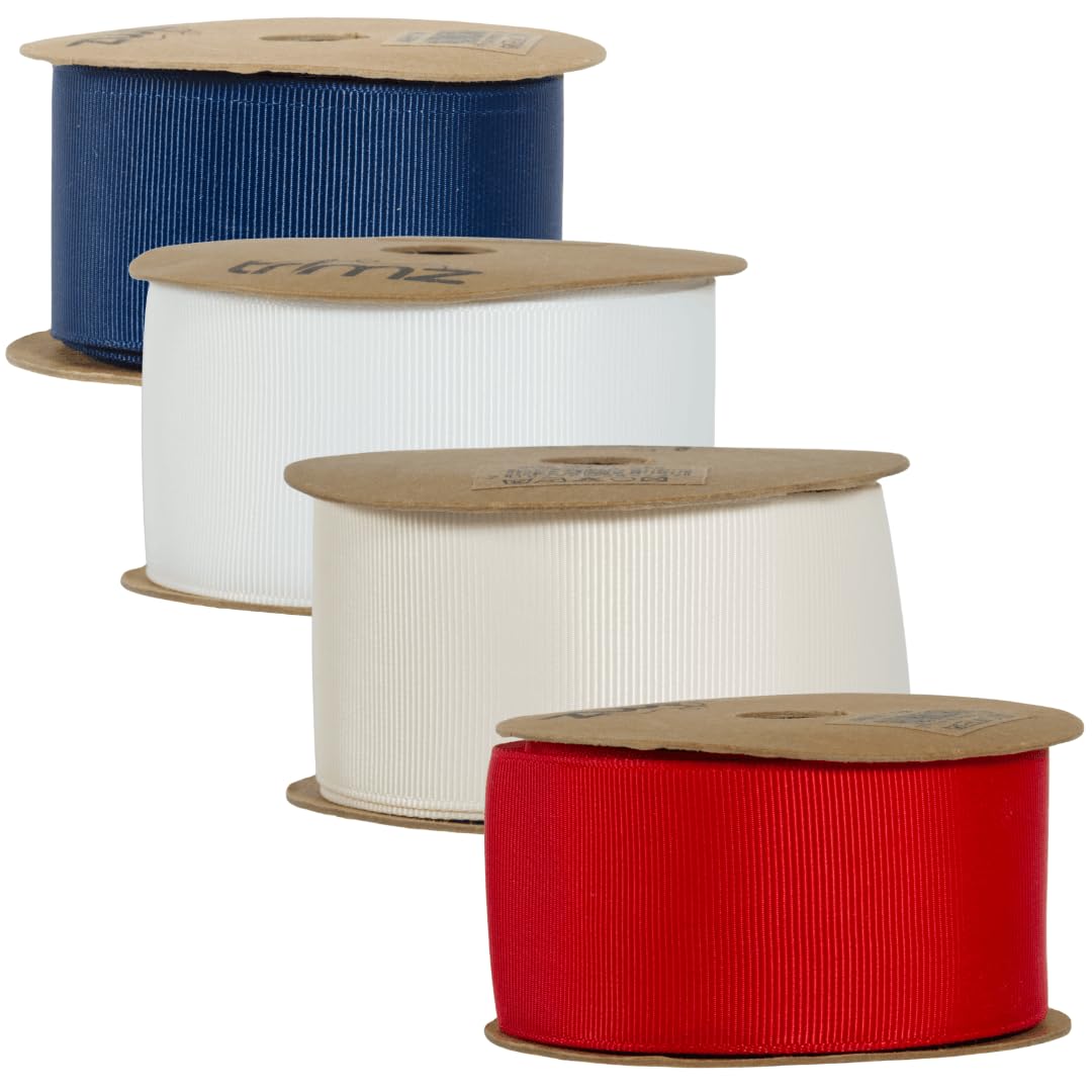 Trimz Grosgrain Ribbon Luxury Wide Ribbon Set - 40mm x 5m Reels - White, Red, Navy, Ivory
