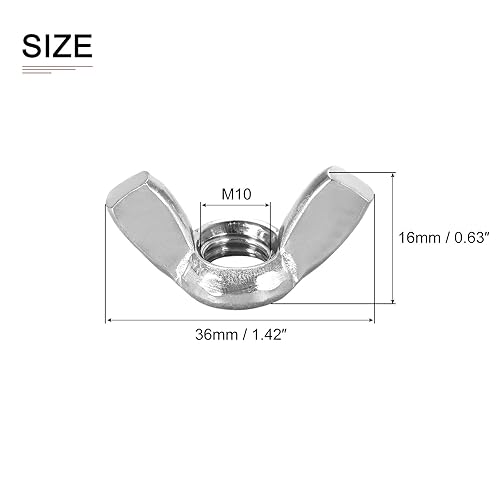 Miniatura 2 de Tuercas de mariposa M10x1.0.197 in (DxP), paquete de 5, buenas para la industria de la construcción, tuerca de mariposa de acero inoxidable 304,