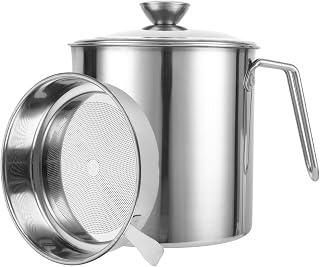 1 Pcs 60 oz/1.8 L Bacon Grease Saver with Strainer, 304 Stainless Steel Bacon Grease Container with Lid and Tray, Cooking Oil Container for Storing Frying Oil and Cooking Grease