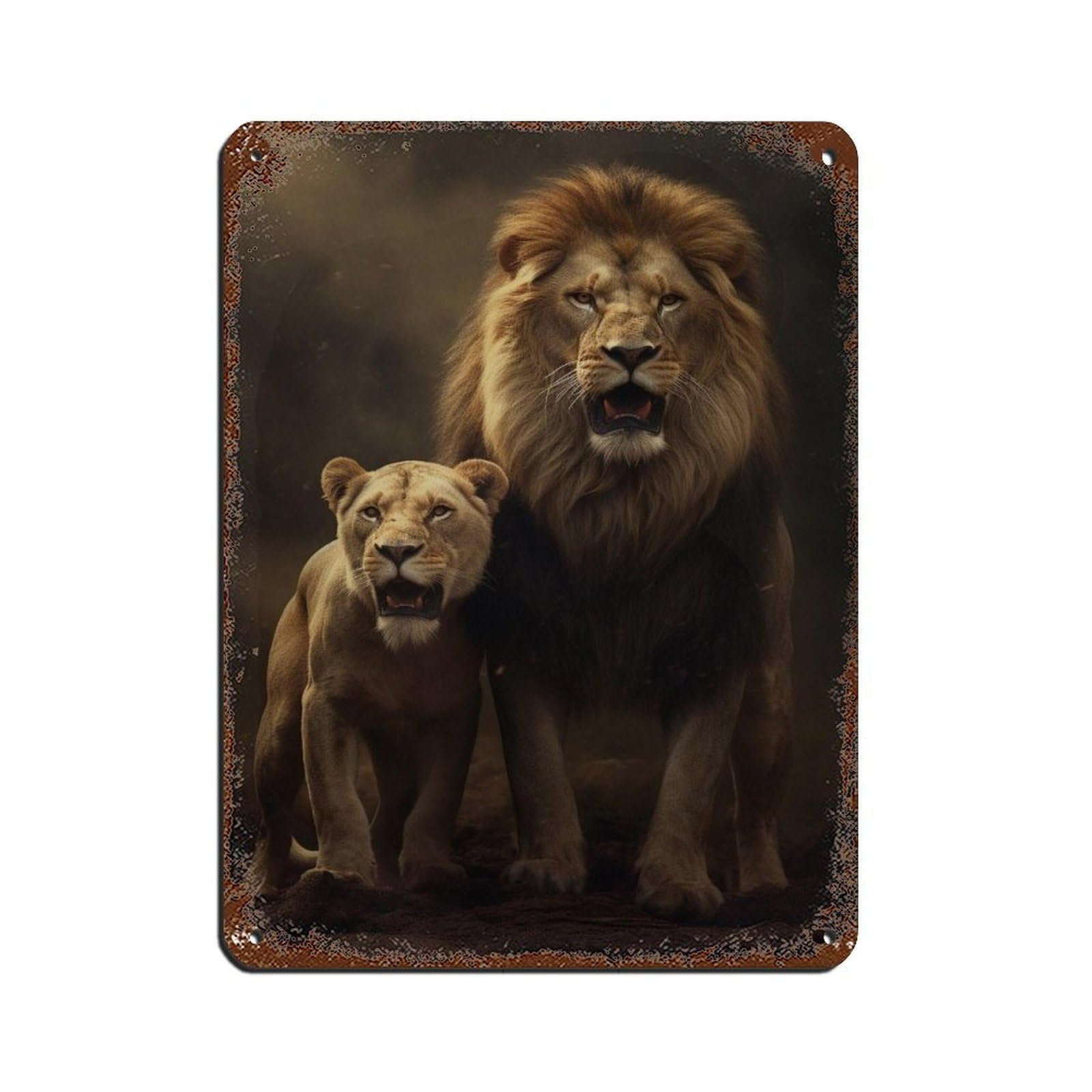 Lion And Lioness（2） Retro Poster Metal Tin Sign Chic Art Retro Iron Painting Bar People Cave Cafe Family Garage Poster Wall Decoration 12x16inch(30x40cm)