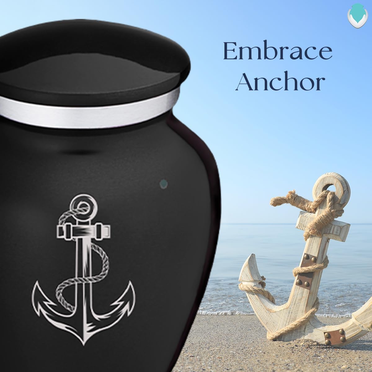 Geturns Embrace Keepsake Personalized Anchor Cremation Urns for Human Ashes I Black Funeral Urn for Men and Women with Double Side Engraving I 3.5 lbs
