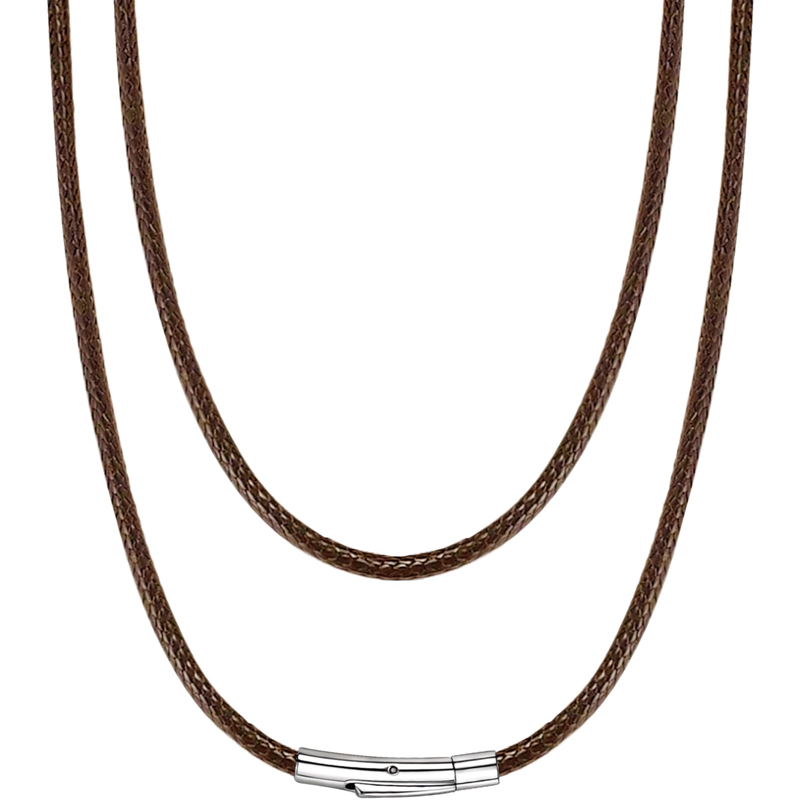 Hoyazvet Waterproof Braided Leather Necklace Cord for Men Women with Stainless Steel/Black Clasp, 2/3MM Width, 16"-30" Length, Black/Brown Flexible Woven Wax Rope Chain Necklaces, with Gift Box