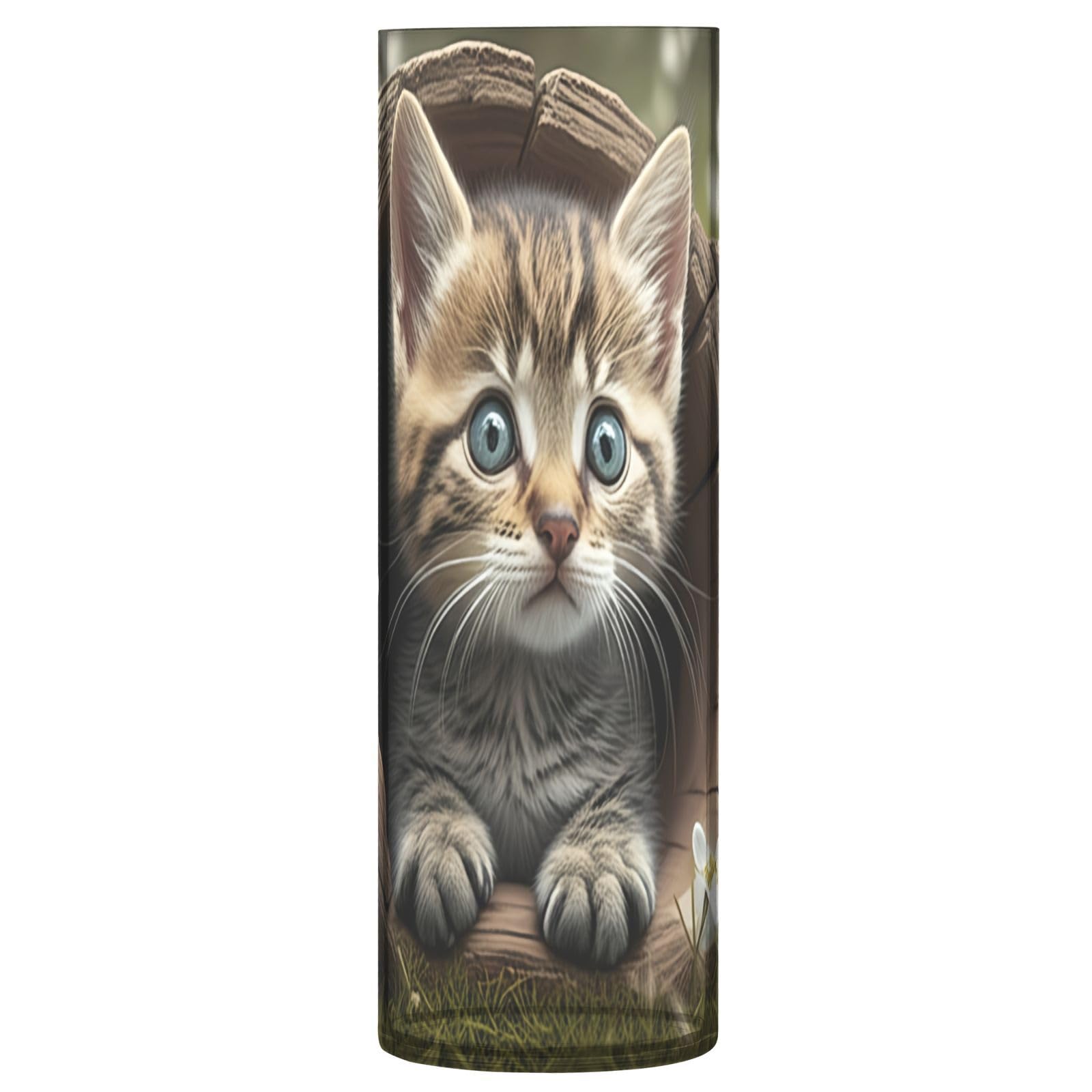 Vase chaton transparent en verre artisanal pour intérieur moderne