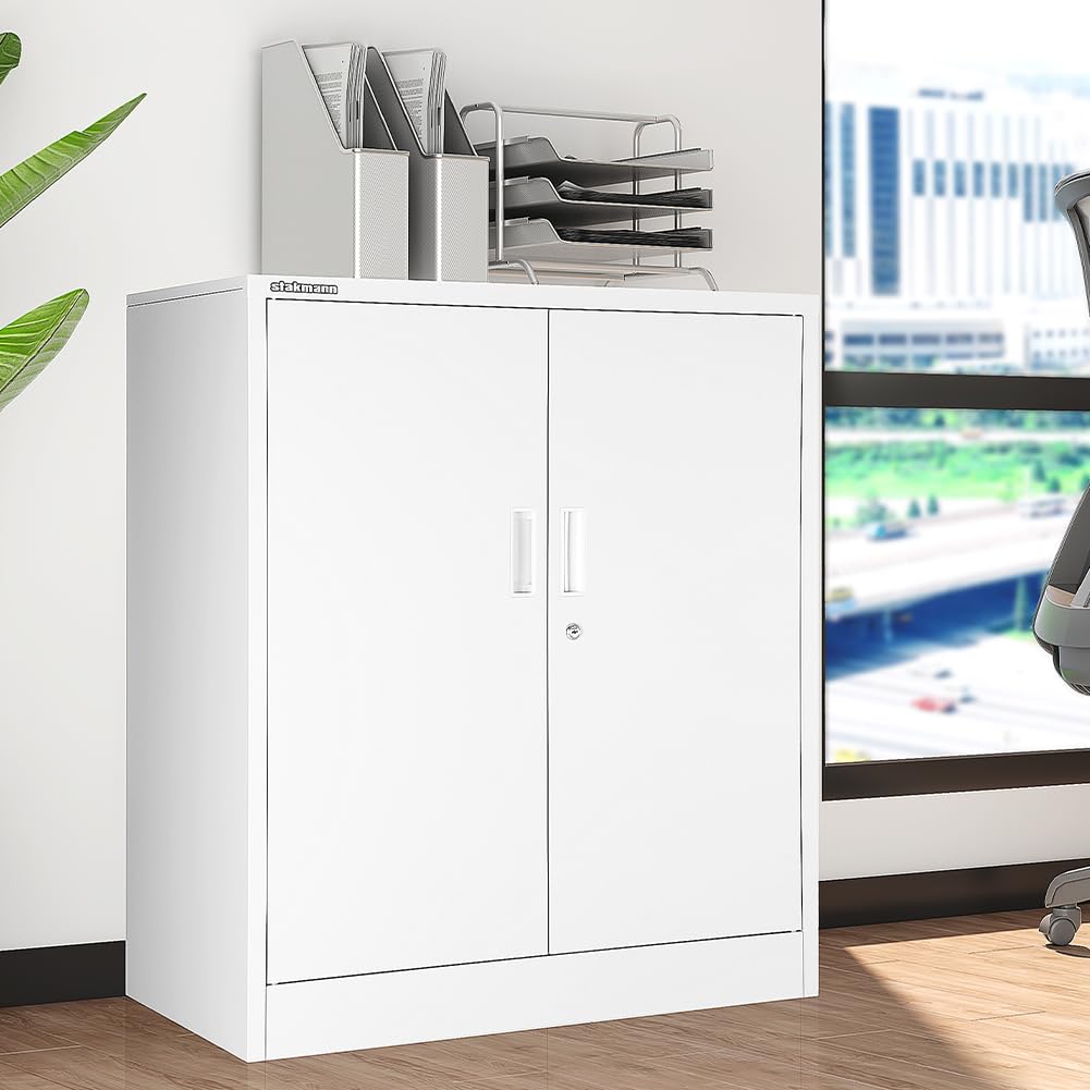 Büroschrank aus Metall mit 2 Schlüsseln und Schloss, grau, ideal für Garage, Haus, Arbeit, Aktenschrank, Aktenschrank, Aktenschrank (2 Türen)
