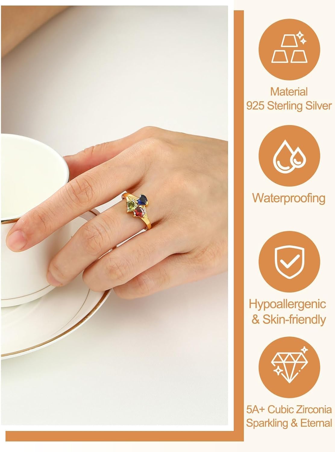 Custom4U Personalized 1-4 Birthstone Rings for Women Promise Rings for Her Sterling Silver Mothers Ring Customized Cubic Zirconia Stones Wedding/Valentine's Day/Mother's Day Jewelry Gift for Mom Wife