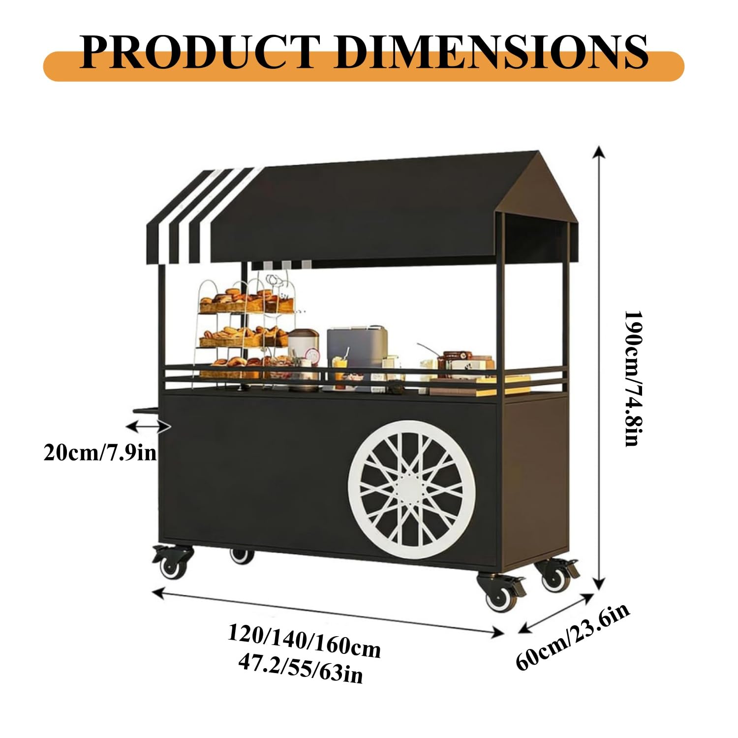 Carrello portatile per venditori di alimenti con tettoia, pieghevole, carrello per chioschi per alimenti da strada, per mercati ed eventi, espositore commerciale, rosso, 120 cm, ideale per i venditori