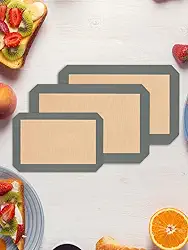 Pacote com 3 tapetes reutilizáveis de silicone, antiaderente, tapete de cozimento seguro para alimentos, assadeira de forno para fazer biscoitos, macarrão, pão, (cinza, 0,7 mm)